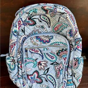 Vera Bradley Light Blue Paisley Quilted Backpack with Teal & Pink Accents